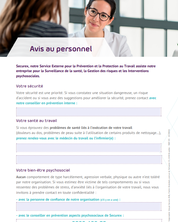 Avis au personnel