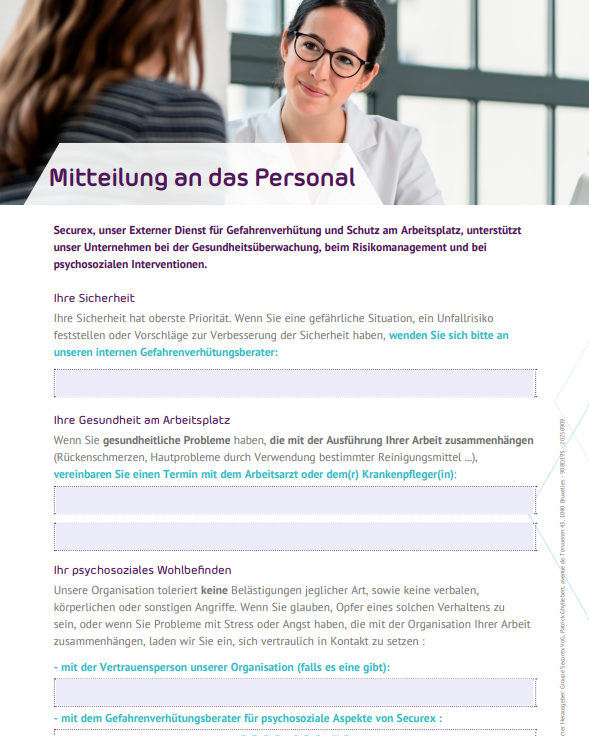 Mitteilung an das personal