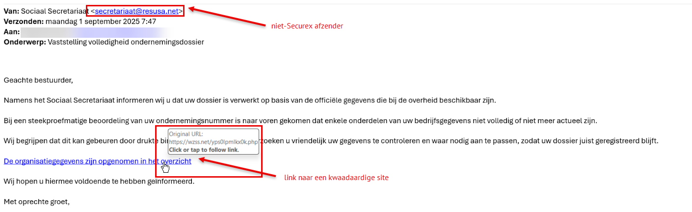 Voorbeeld phishing mail